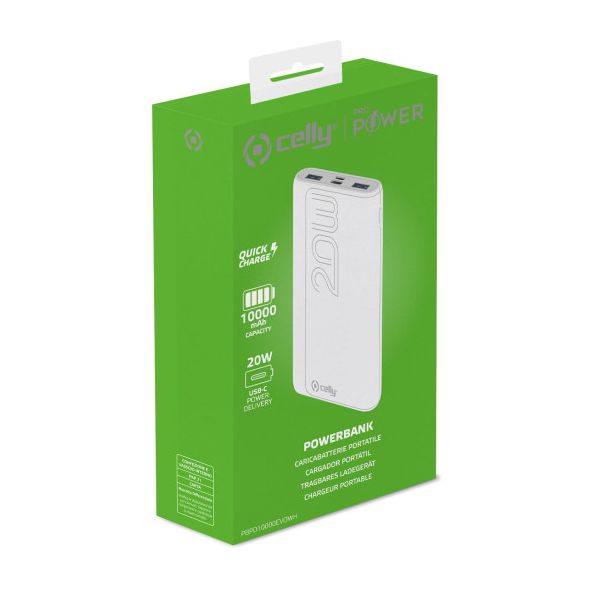 CELLY Power bank EVO 10000mAh, bela - PBPD10000EVOWH