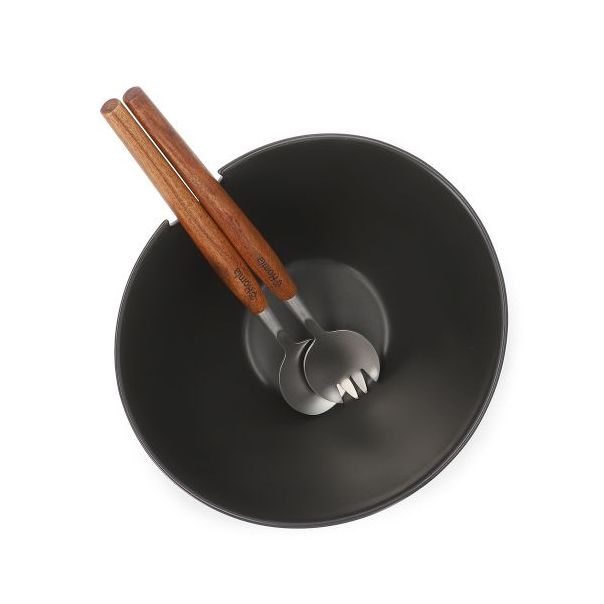 DEKOR DOM Činija za salatu sa priborom 24cm Mooka, crna - 039076