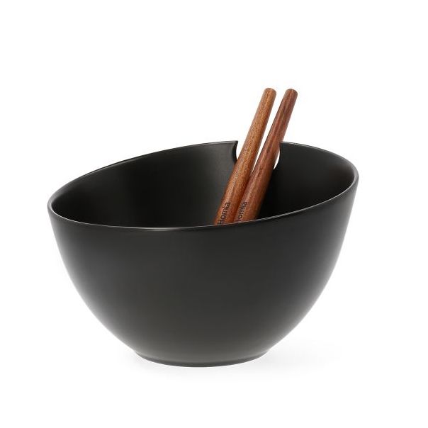 DEKOR DOM Činija za salatu sa priborom 24cm Mooka, crna - 039076