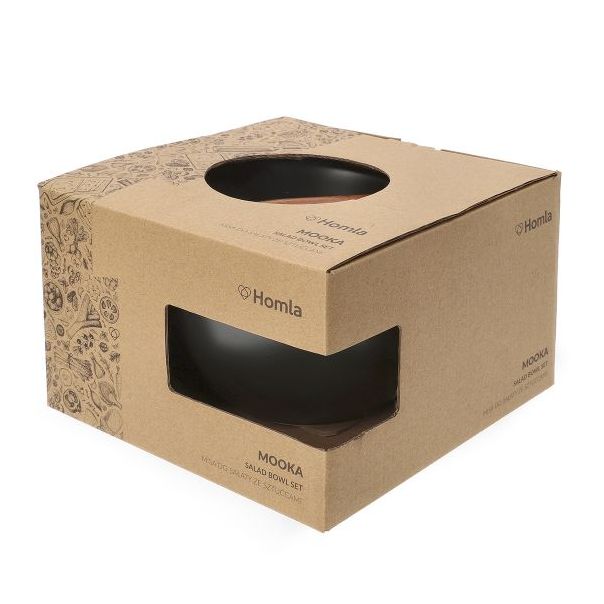 DEKOR DOM Činija za salatu sa priborom 24cm Mooka, crna - 039076