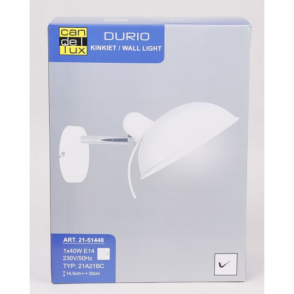 Durio Zidna Lampa Bela 1x40W E14 - 15140-1
