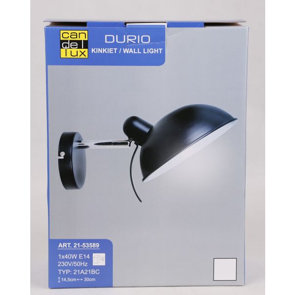 Durio Zidna Lampa Crna 1x40W E14 - 15139-1