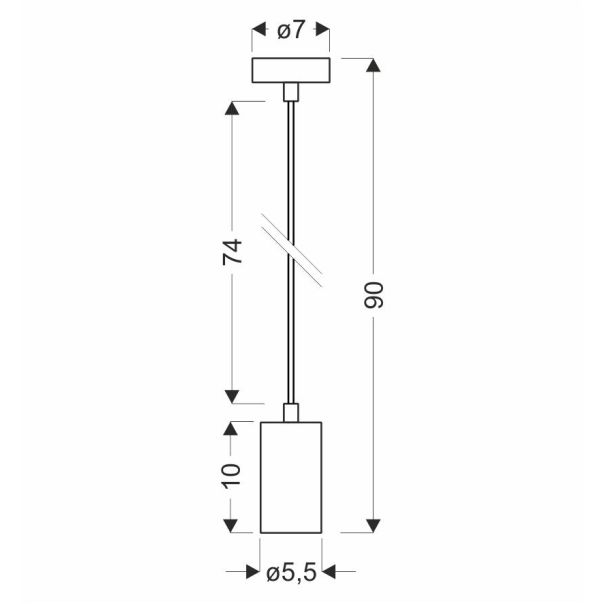 Tubo Viseća Lampa Crna 1x25W GU10 klosz 10cm - 15078
