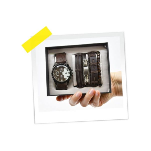 MOJA KNJIŽARA SET MUŠKI OP24444 sat sa narukvicama braon WY - 5942-1