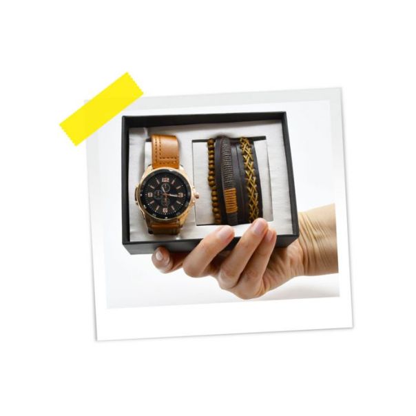 MOJA KNJIŽARA SET MUŠKI OP24446 sat sa narukvicama braon WY - 5947-1