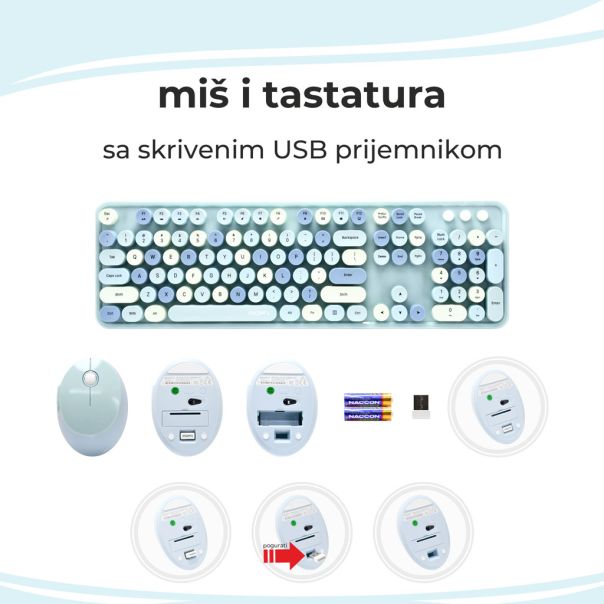 Moja Knjižara TASTATURA I MIŠ BEŽIČNI SET OP24505 ljubičasta plava crna zelena bež roze - 5988-1-1