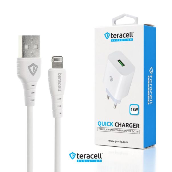 Kucni punjac Teracell Evolution TC-09 QC3.0 18W sa iPhone lightning kablom beli CE - 223685