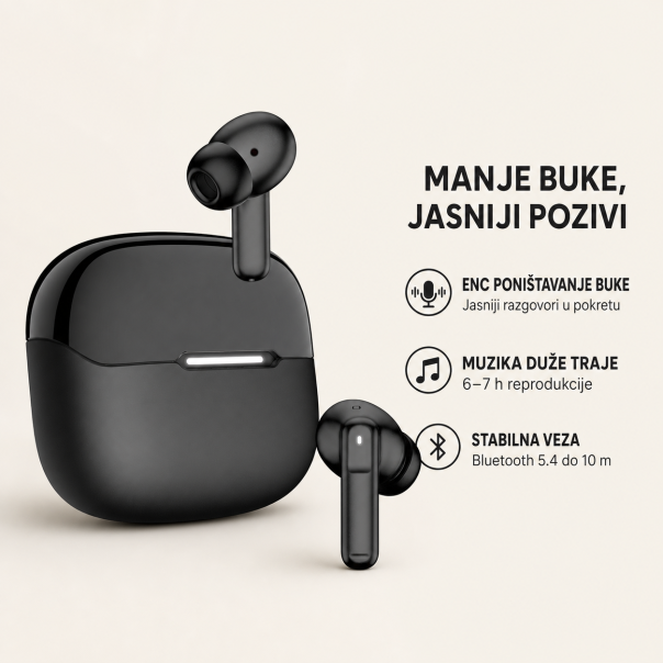 Bežične slušalice THUNDER - Bluetooth 5.4, ENC poništavanje šuma, Type-C, crne - EP3246667