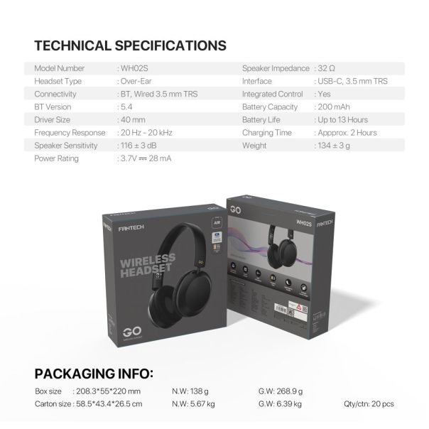 FANTECH Bluetooth slušalice WH02s Go Air, crna - 220822