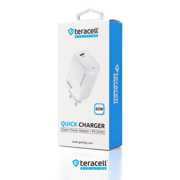 Kucni punjac Teracell Evolution TC-20, GAN, PD Fast charging 65W beli CE - 223693