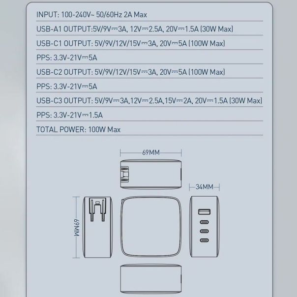 Kucni punjac sa adapterima LDNIO Q408 GaN PPS QC3.0 (30W), 3xPD3.0 (100W), 100W Max, sa Type C na Type C kablom beli - 217366