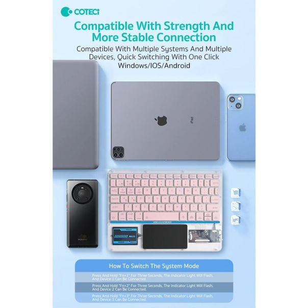 Tastatura Coteci Punk 84013 Wireless touchpad transparent pink - EP3055711
