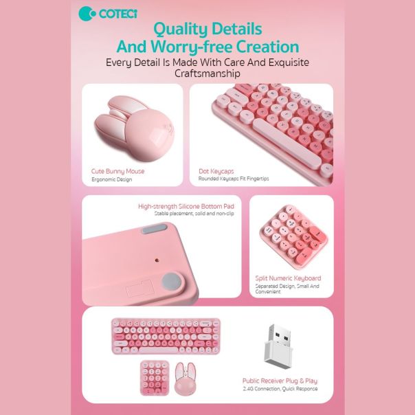 Combo mis i tastatura Coteci 84019 pink - EP3009637