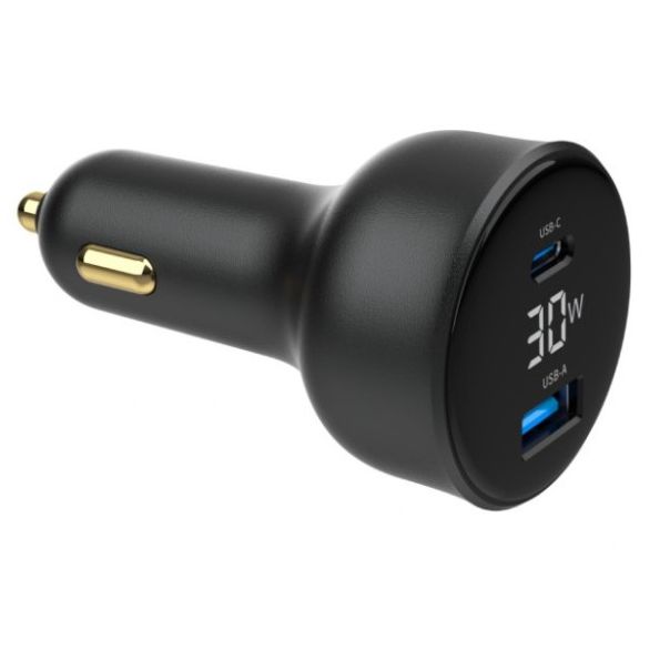 GEMBIRD Brzi auto punjač 2-port USB Type-C TA-UC-AC2PD30LCD-CAR-01, 30W, crna - 46192