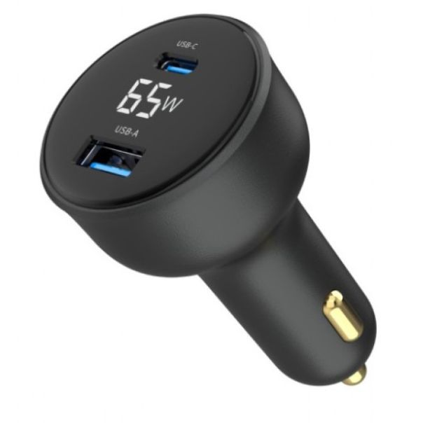 GEMBIRD Brzi auto punjač 2-port USB Type-C TA-UC-AC2PD65LCD-CAR-01, 65W, crna - 46193