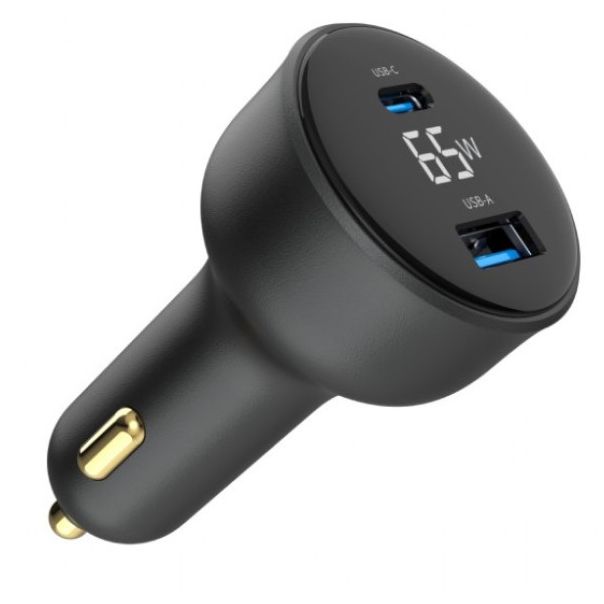 GEMBIRD Brzi auto punjač 2-port USB Type-C TA-UC-AC2PD65LCD-CAR-01, 65W, crna - 46193