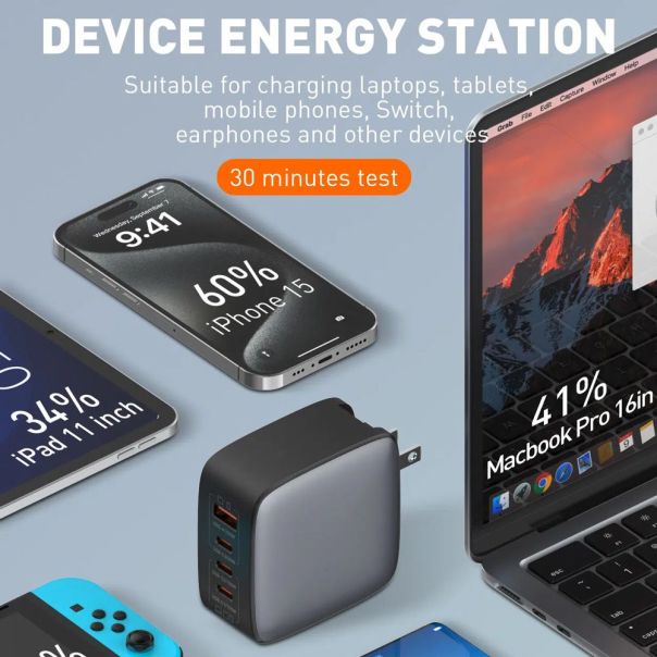 Kucni punjac sa adapterima LDNIO Q408 GaN PPS QC3.0 (30W), 3xPD3.0 (100W), 100W Max, sa Type C na Type C kablom beli - 217366