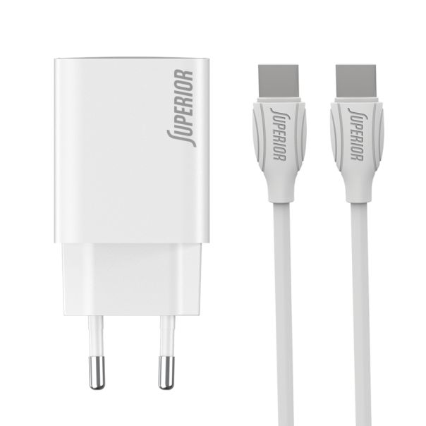 SUPERIOR Kućni punjač SU-P103 Super Fast PD 25W 3A Type C na Type C, bela - P1248