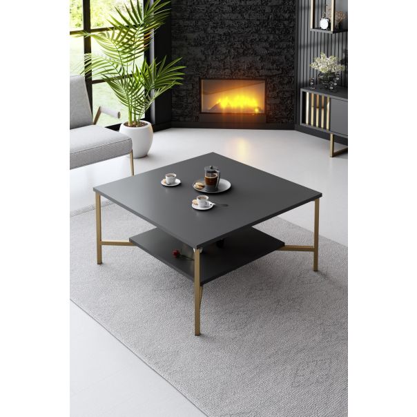 HANAH HOME Sto za dnevnu sobu Gold Line Anthracite Black - 182037