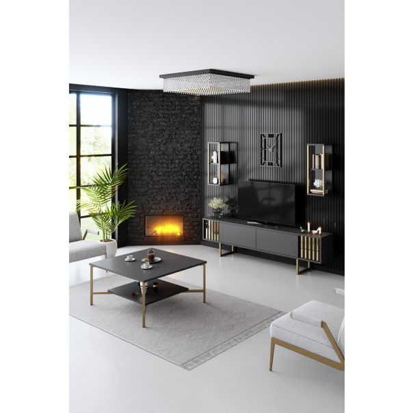 HANAH HOME Sto za dnevnu sobu Gold Line Anthracite Black - 182037