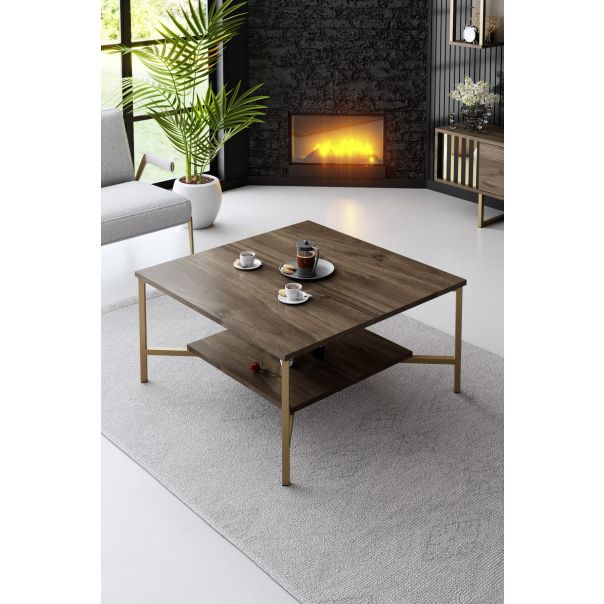 HANAH HOME Sto za dnevnu sobu Gold Line Walnut Black - 182038