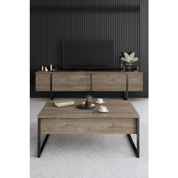 HANAH HOME Set nameštaja za dnevnu sobu Luxe, braon/crna - 618BLY1183