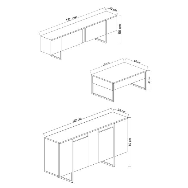HANAH HOME Set nameštaja za dnevnu sobu Luxe, braon/crna - 618BLY1183