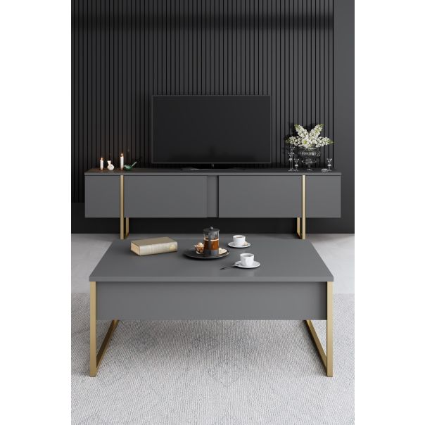 HANAH HOME Set nameštaja za dnevnu sobu Luxe, antracit/zlatna - 618BLY1184