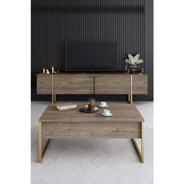 HANAH HOME Set nameštaja za dnevnu sobu Luxe, braon/zlatna - 618BLY1186