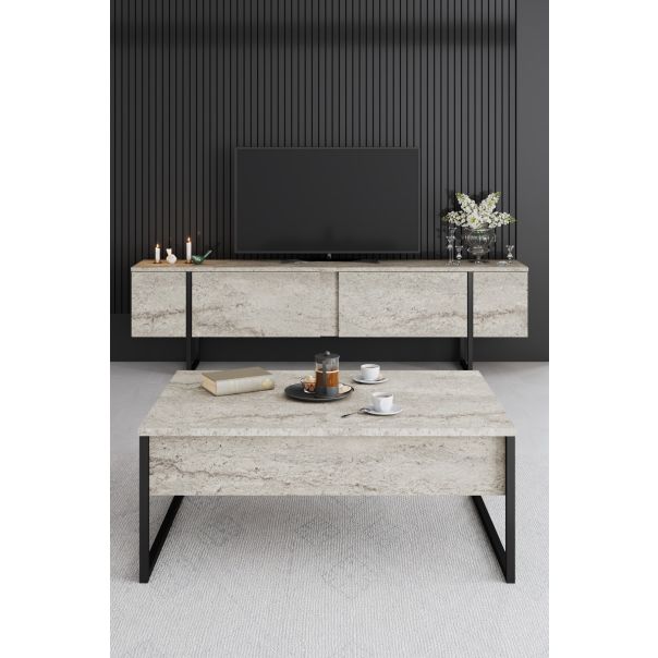 HANAH HOME TV komoda Luxe, crna/mermer - 618BLY1253