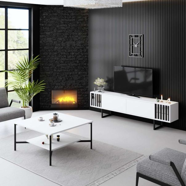 HANAH HOME TV komoda Chrome Line, bela/crna - EP3057917