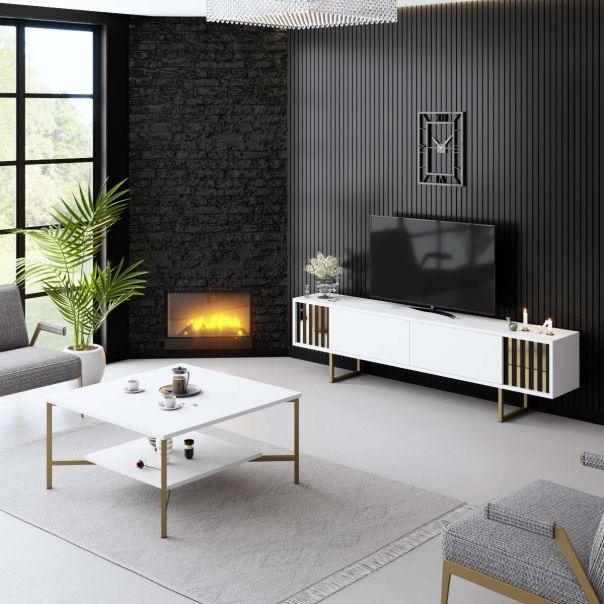 HANAH HOME TV komoda Line, bela/zlatna - EP3057923