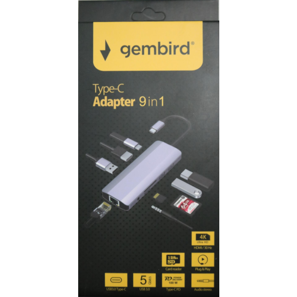 GEMBIRD Multi-port adapter USB Type-C 9-in-1 A-CM-COMBO9-03 - 43866