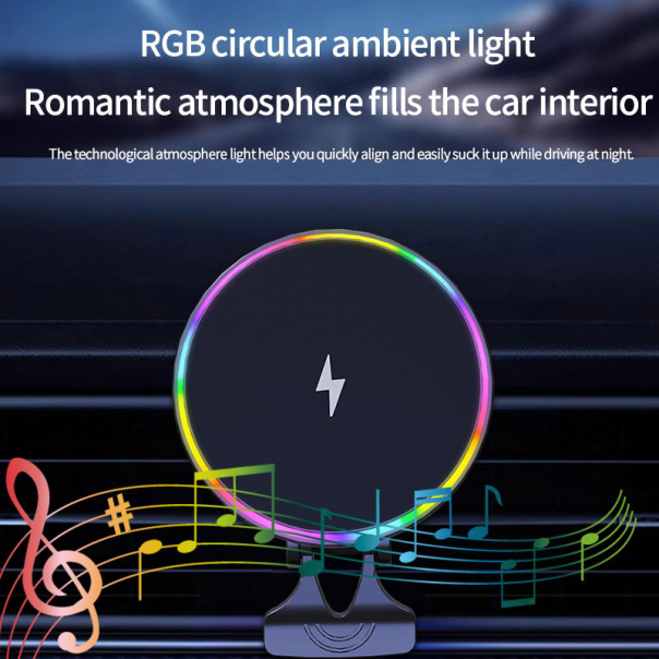 Auto držač za telefon za ventilaciju RGB sa bezicnim punjenjem 15W - 622125
