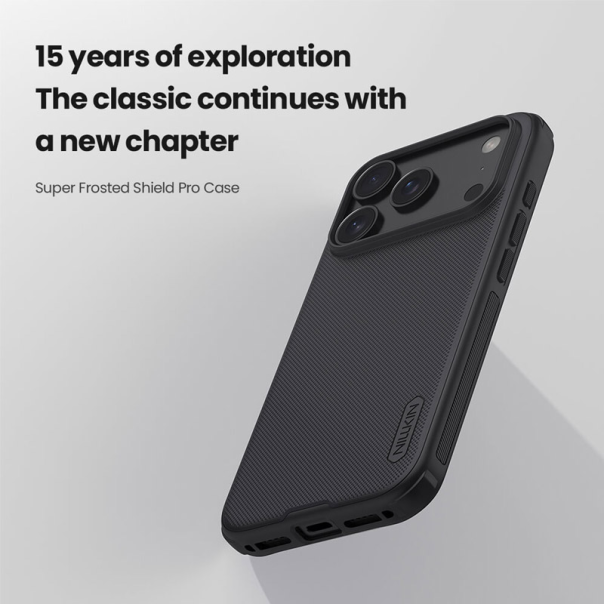 Maska za iPhone 17 Pro Max (bez otvora za logo) titanijum Nillkin Super Frosted Shield Pro siva - 622985