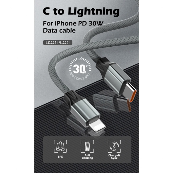 Kabel LDNIO LC441I 30w, Type-C na iPhone Lightning sivi 1m - EP2847066