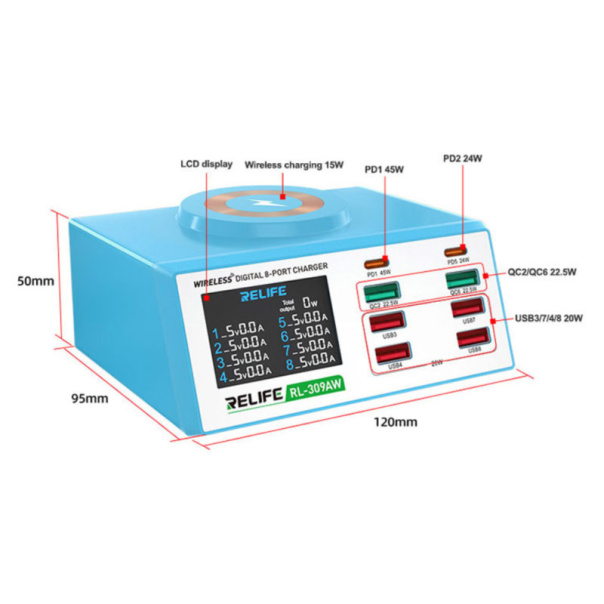 Wireless digitalni 8-portni punjač RELIFE RL-309AW - EP2987983
