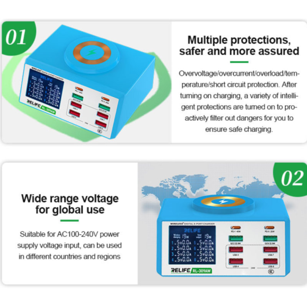 Wireless digitalni 8-portni punjač RELIFE RL-309AW - EP2987983