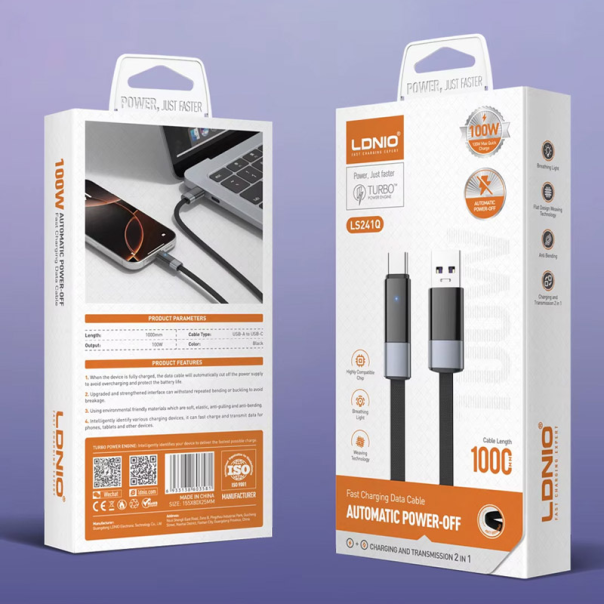 Kabel LDNIO LS241Q 100W (Automatic Power OFF) Type-C na Type-C 1m crni - EP3108771