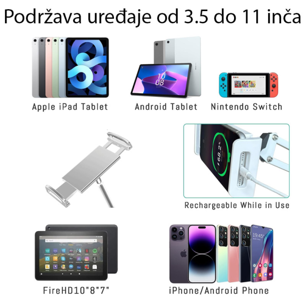 Univerzalni podni stalak za mobilni telefon 175 cm beli - EP3109707