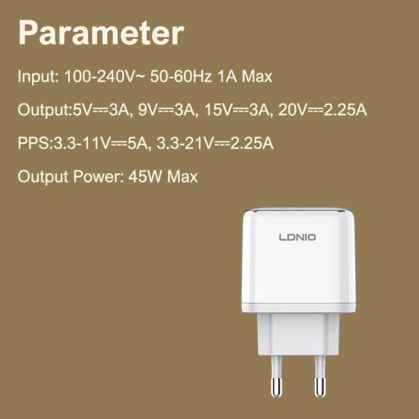 Kućni punjač LDNIO Q1415 GaN 45W Type-C na Type-C beli - EP3038465