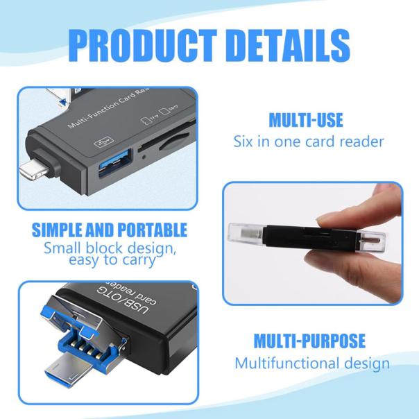 Čitač kartica USB 6u1 OTG crni - EP3033189