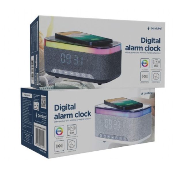 GEMBIRD Digitalni sat sa zvučnikom i bežičnim punjačem DAC-SPKBT-QC15-BK, crna - 46821