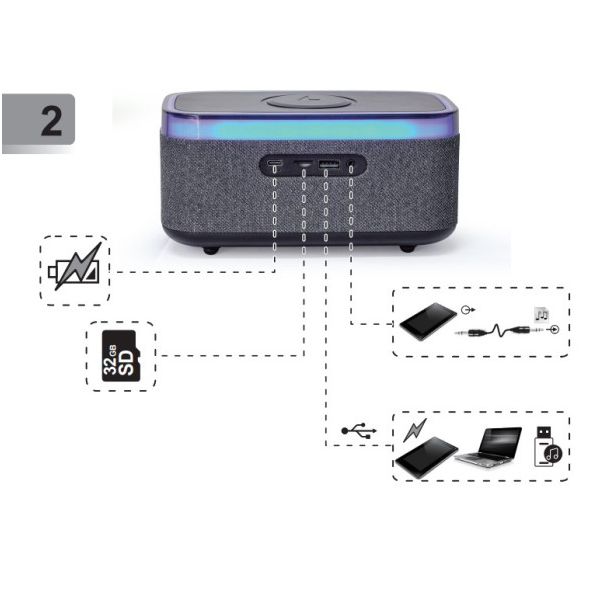 GEMBIRD Digitalni sat sa zvučnikom i bežičnim punjačem DAC-SPKBT-QC15-BK, crna - 46821