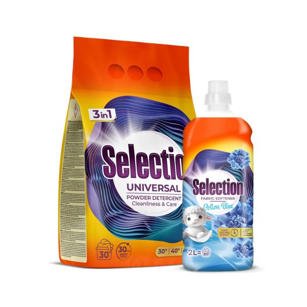 SELECTION Set praškasti deterdžent za pranje veša 3kg  i omekšivač Cotton Blue 2L - 6400262