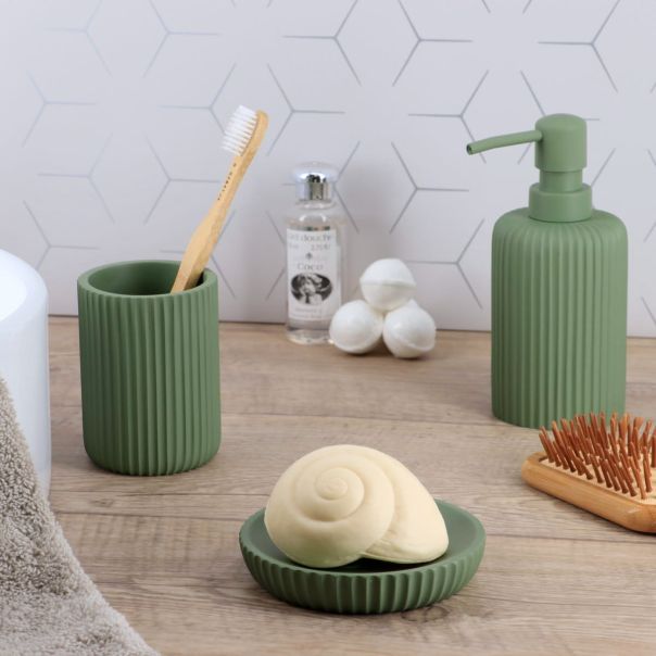 TENDANCE Posuda za sapun 2.4x11cm Pruge, poliresin/zelena - 64103143