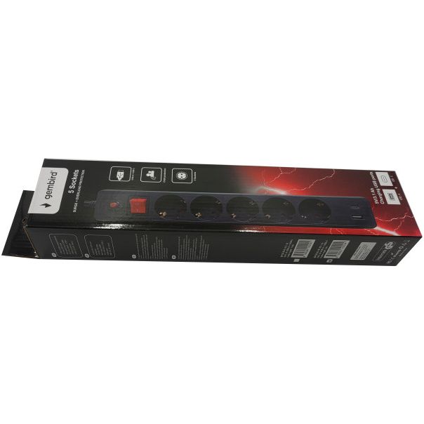 GEMBIRD Produžni kabl sa zastitom, 5 uticnica SPG5-B-6(3G1.5), 5V/3.1A USB-A+C 16A/3500W, 1.8m, crna - 47077