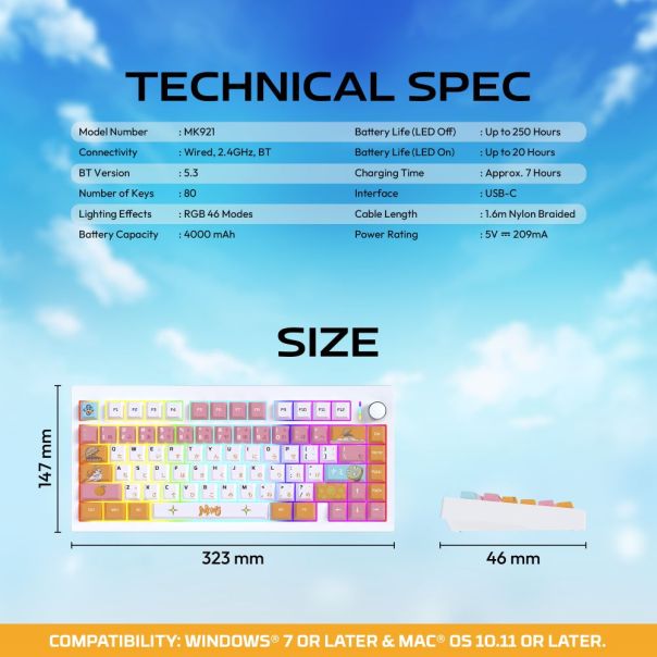 Tastatura Mehanicka Gaming Fantech MK921 Maxfit 8 Wireless ONE PIECE - NAMI (white switch) - EP3094901