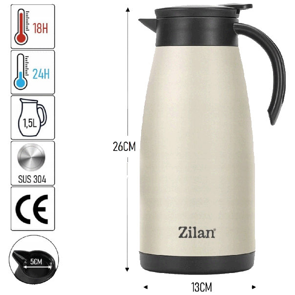 ZILAN Termos bokal 1.5L ZLN0783, bela - EP2728043