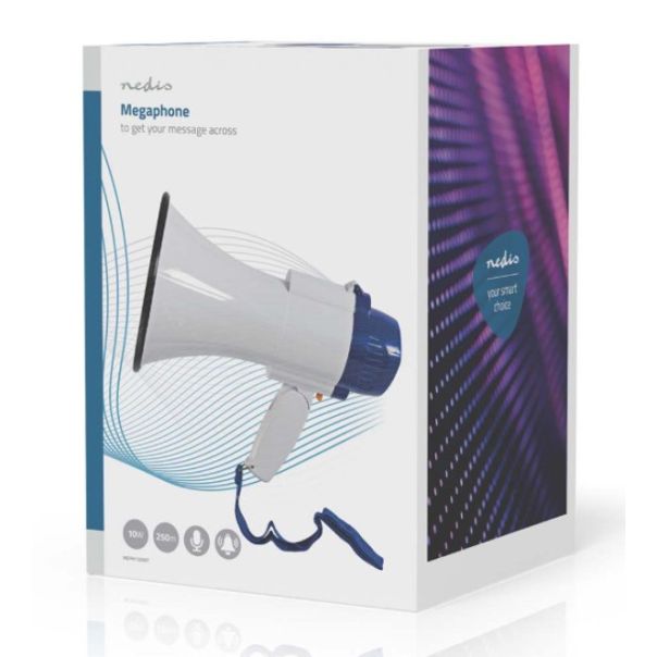NEDIS Megafon MEPH150WT, 115dB, max.250m ugrađena sirena i funkcija snimanja, plava/bela - 47335